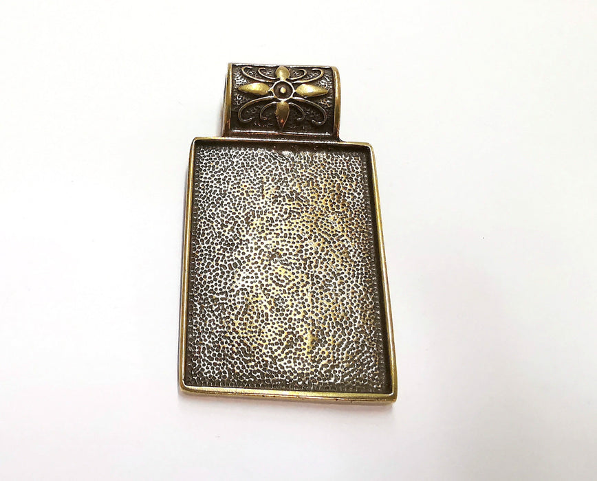 Flower Pendant Blank Bezel Resin Bezel Mosaic Mountings Antique Bronze Plated Pendant (62x34mm) (43x31 mm Bezel Inner Size)  G23942