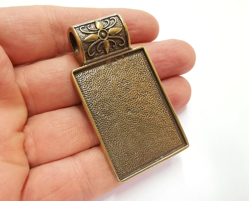 Flower Pendant Blank Bezel Resin Bezel Mosaic Mountings Antique Bronze Plated Pendant (62x34mm) (43x31 mm Bezel Inner Size)  G23942