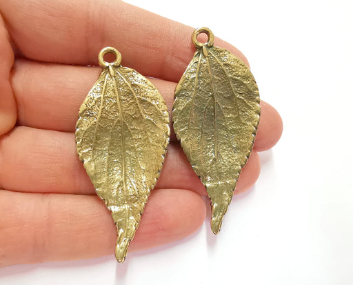 2 Leaf Charms Antique Bronze Plated Charms (60x26mm) G21772