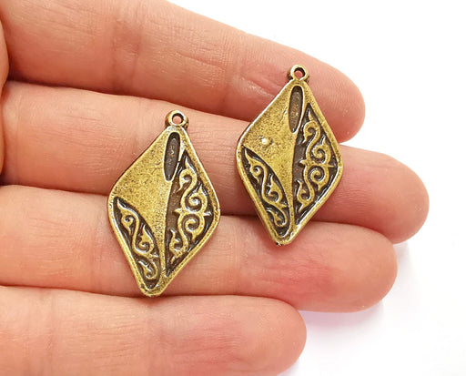 2 Diamond Charms Antique Bronze Plated Charms (34x20mm) G20781