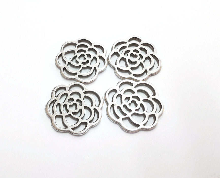 4 Flowers Charms Antique Silver Plated Charms (21mm)  G21109