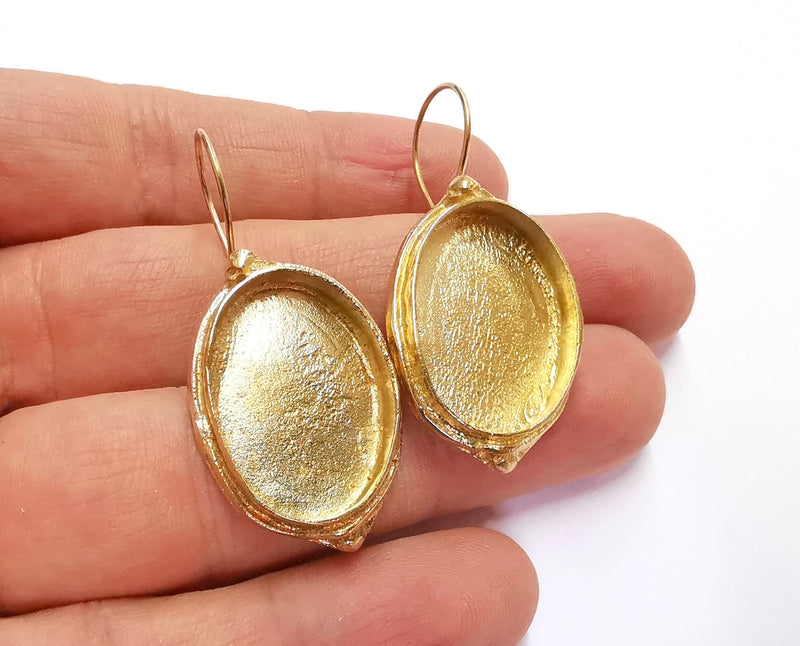 Earring Blank Base Settings Resin Blank Cabochon Bases inlay Blank Mountings Raw Brass (25x18mm blank ) 1 Set  G25145