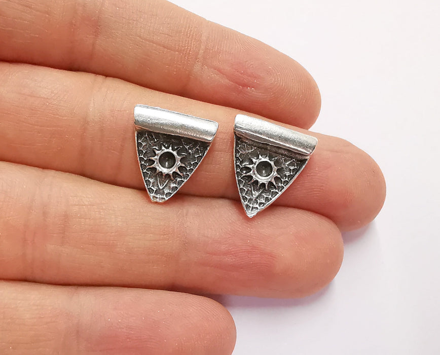 4 Triangle Charms Antique Silver Plated Charms (16x15mm)  G20793