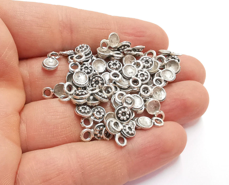 20 Flower Charms Antique Silver Plated Charms (11x6mm)  G21117