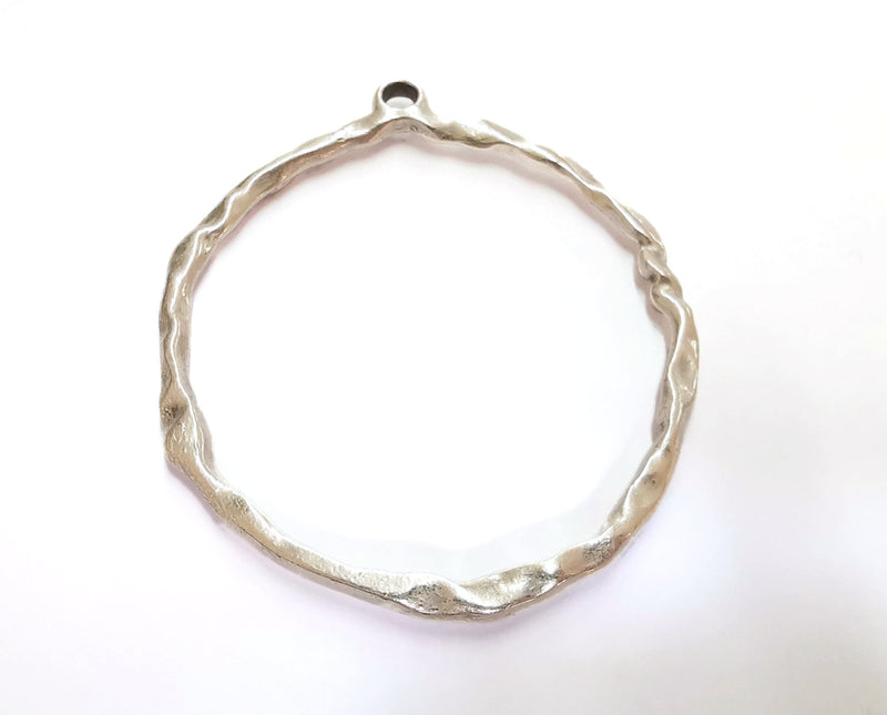 Wavy Round Pendant Antique Silver Plated Pendant (80x70mm)  G21120