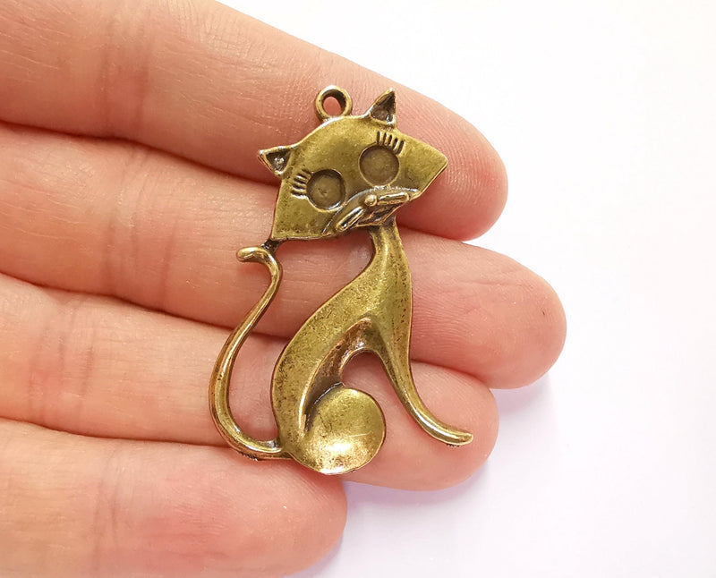 2 Cat Charms Antique Bronze Plated Charms (44x31mm)  G20802