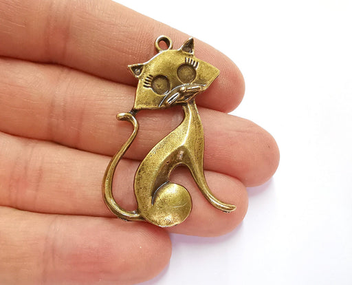 2 Cat Charms Antique Bronze Plated Charms (44x31mm)  G20802
