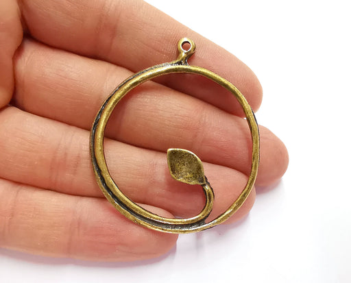 2 Leaf Branch Circle Charms Antique Bronze Plated Charms (54x46mm)  G20806