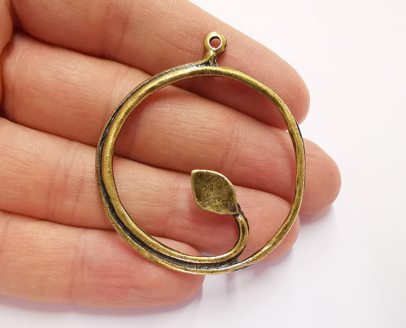 2 Leaf Branch Circle Charms Antique Bronze Plated Charms (54x46mm)  G20806