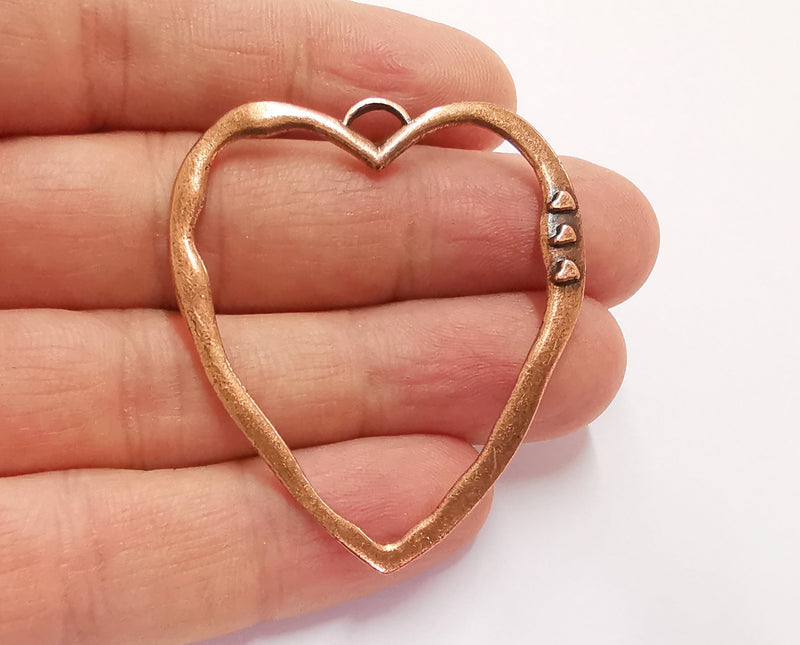 2 Heart Charm Antique Copper Plated Charms (50x43 mm)  G20707