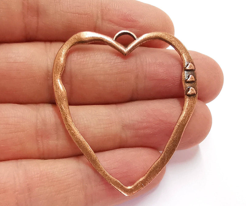 2 Heart Charm Antique Copper Plated Charms (50x43 mm)  G20707