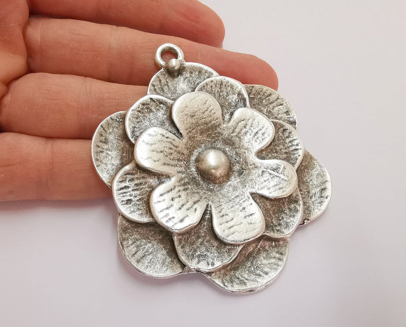Flowers Pendant Antique Silver Plated Pendant (79x65mm)  G21124