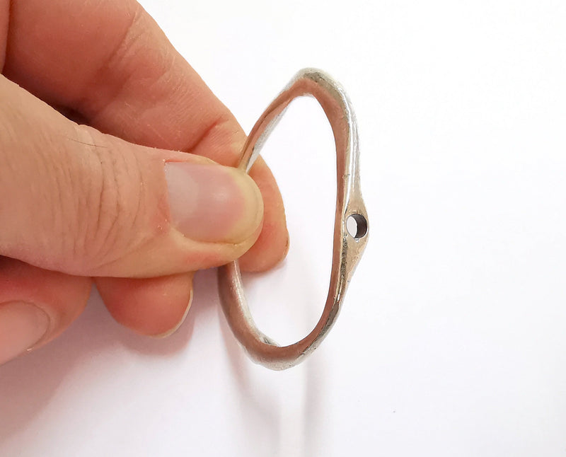 2 Drop Shape 2 Hole Pendant Antique Silver Plated Pendant (49x45mm)  G23225