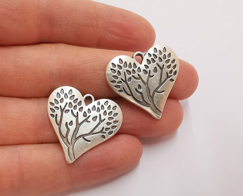 2 Heart Tree Charms Antique Silver Plated Charm (28x26mm) G21130