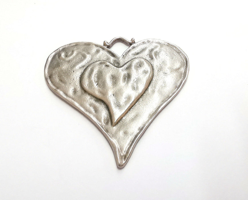 Heart Pendant Antique Silver Plated Pendant (63x61mm)  G21131