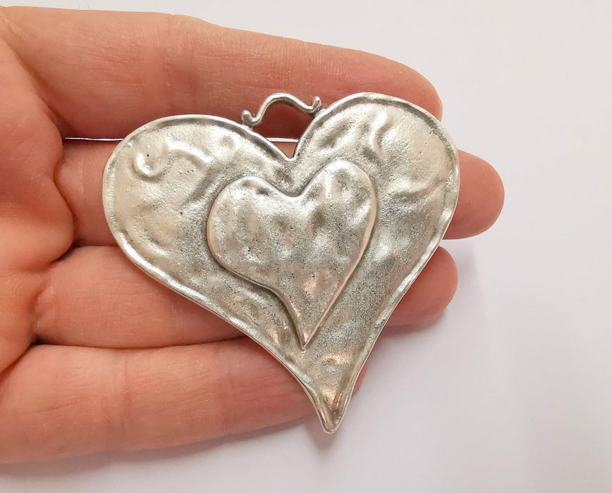 Heart Pendant Antique Silver Plated Pendant (63x61mm)  G21131