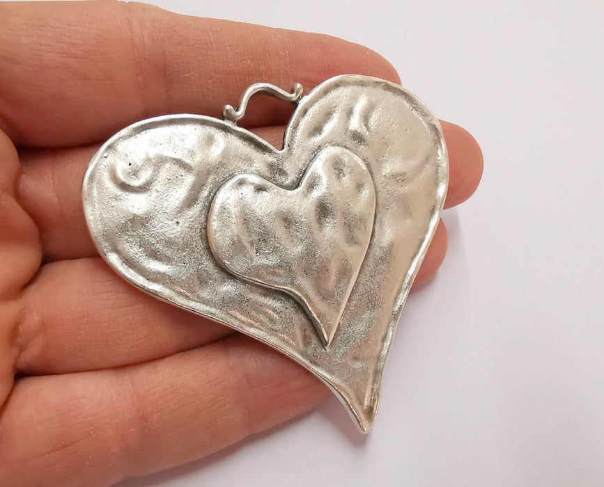 Heart Pendant Antique Silver Plated Pendant (63x61mm)  G21131