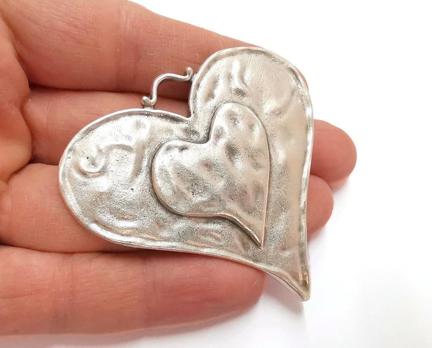 Heart Pendant Antique Silver Plated Pendant (63x61mm)  G21131