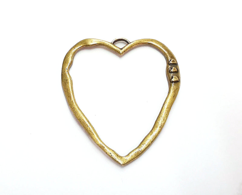 2 Heart Charm Antique Bronze Plated Charms (50x43 mm)  G20808