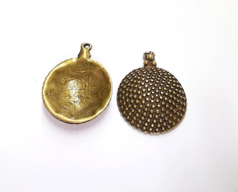 2 Cambered Circle Charms Antique Bronze Plated Charms (38x29mm)  G20812