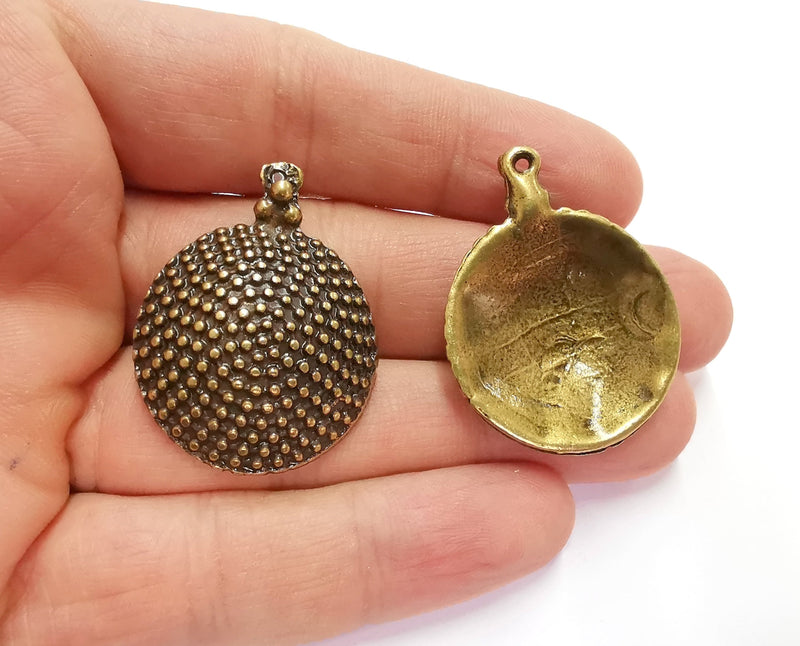 2 Cambered Circle Charms Antique Bronze Plated Charms (38x29mm)  G20812