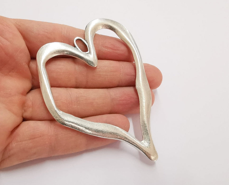 Heart Pendant Antique Silver Plated Pendant (87x68mm)  G21133