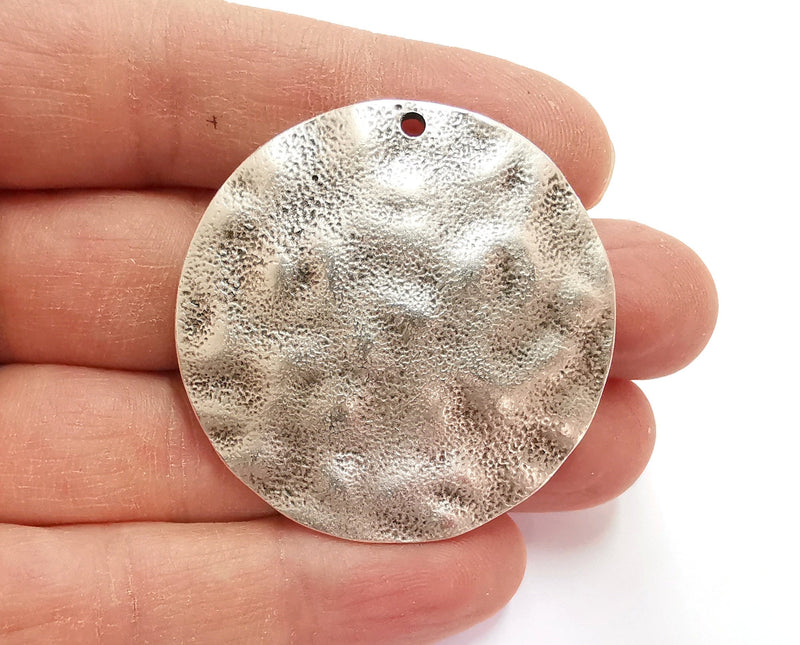 Hammered Circle Charms Antique Silver Plated Charms (45mm)  G21137