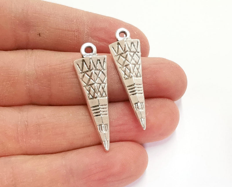 2 Triangle Charms Antique Silver Plated Charms (37x11mm)  G21139