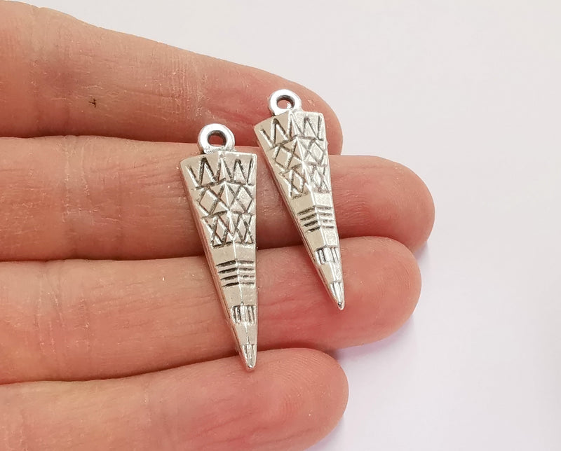 2 Triangle Charms Antique Silver Plated Charms (37x11mm)  G21139