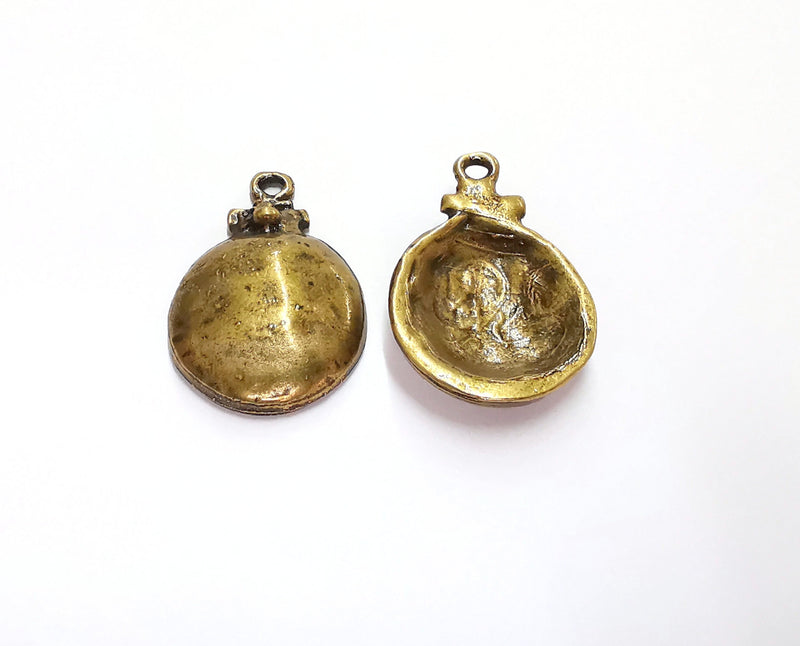 2 Cambered Circle Charms Antique Bronze Plated Charms (35x24mm)  G20828