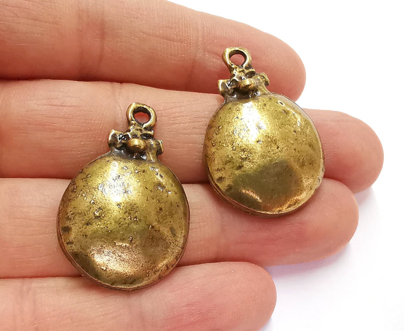 2 Cambered Circle Charms Antique Bronze Plated Charms (35x24mm)  G20828