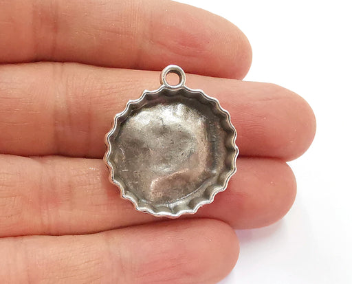 2 Crown Cap Charms Blank Bezel Resin Bezel Mosaic Mountings Antique Silver Plated Charms (30x27mm) (22 mm Bezel Inner Size)  G26828