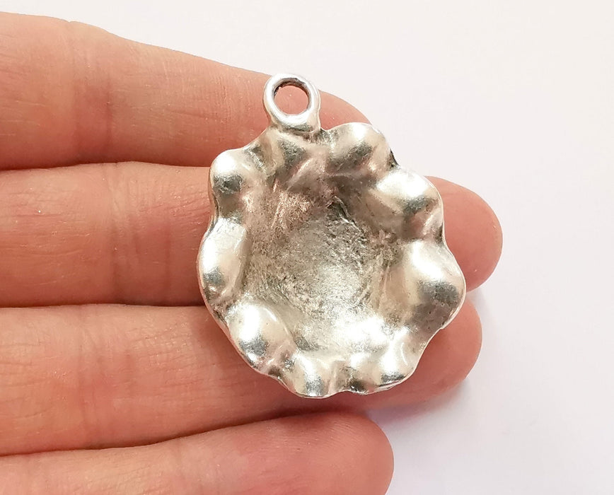 Flower Charms Blank Bezel Resin Bezel Mosaic Mountings Antique Silver Plated Charms (42x33mm) (10 mm Bezel Inner Size)  G21735