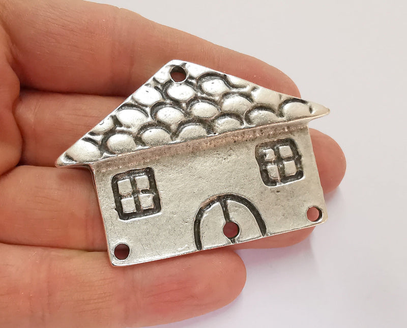 House Pendant Connector Antique Silver Plated Pendant (65x45mm)  G20834