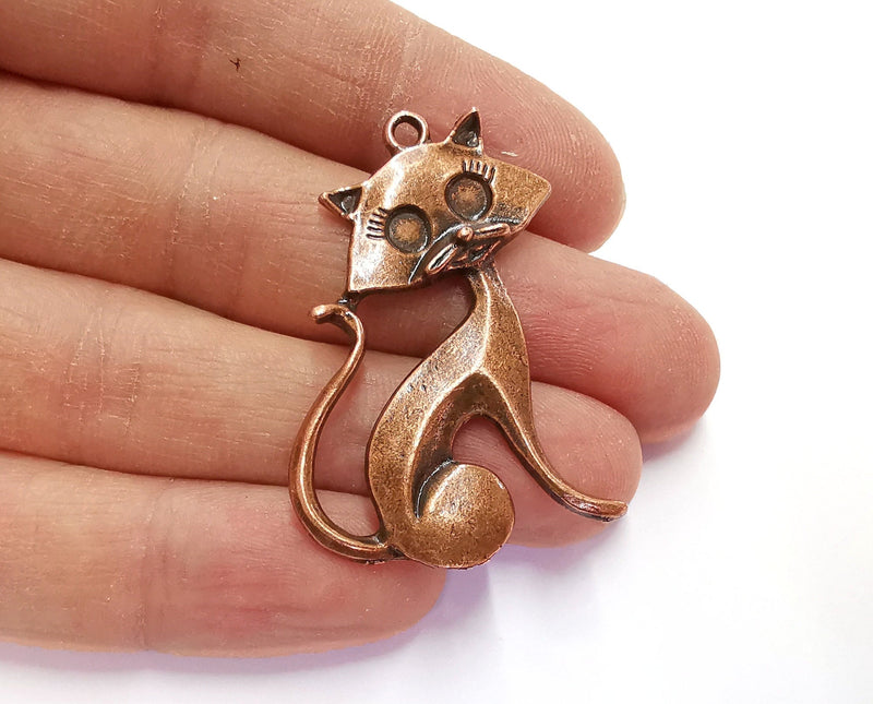 2 Cat Charms Antique Copper Plated Charms (44x31mm)  G21150