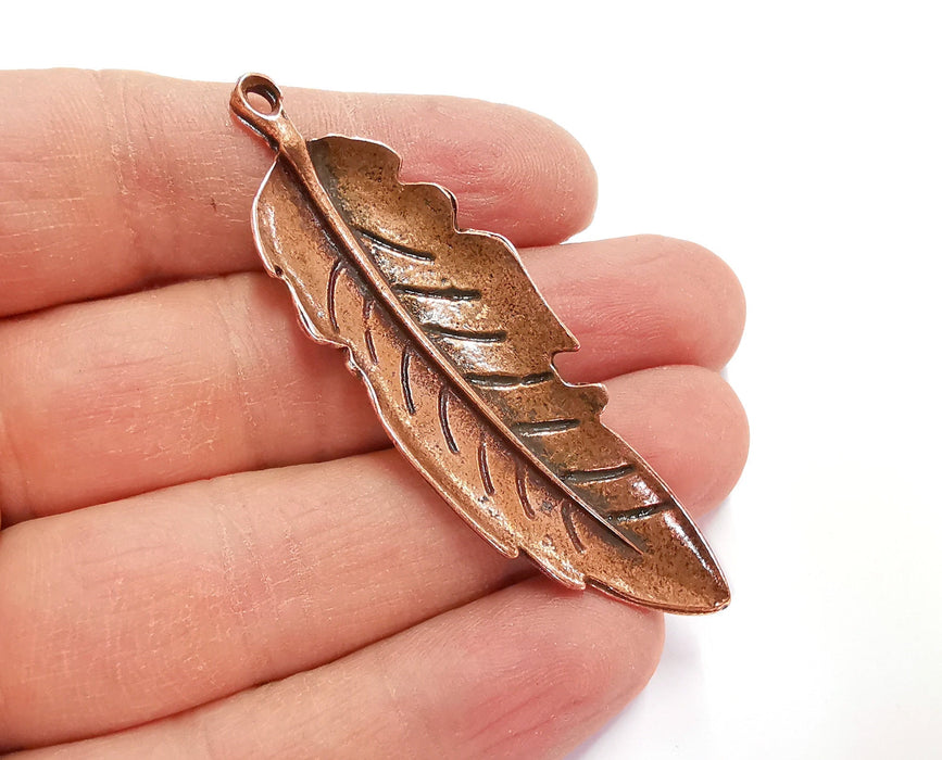 2 Feather Charms Antique Copper Plated Charms (69x22mm) G21160