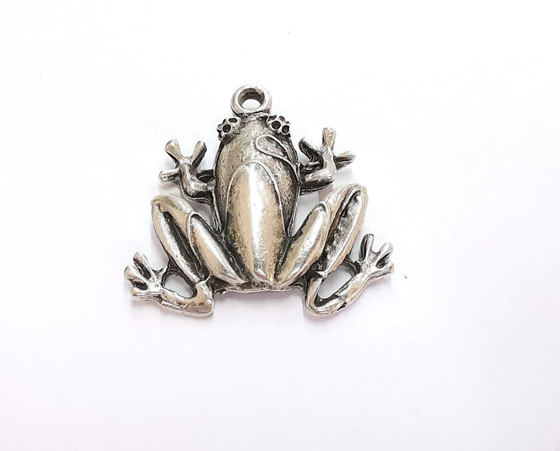 2 Frog Charms Antique Silver Plated Charms (33x32mm) G21161