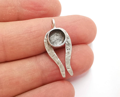 Tulip Pendant Blank Resin Bezel Mosaic Mountings Cabochon setting Antique Silver Plated Brass (29x13mm)(8mm Bezel Size) G21162
