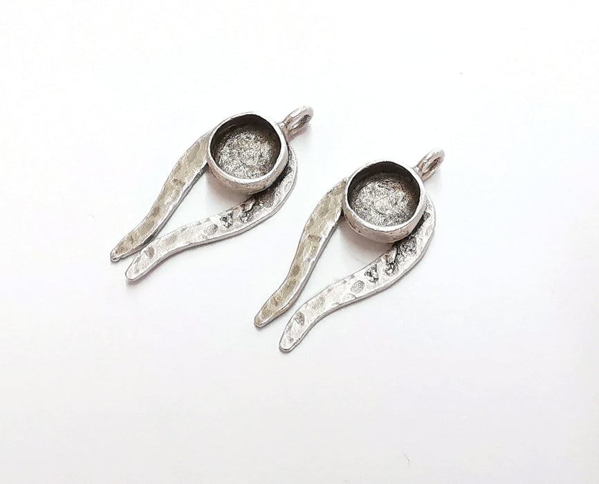 Tulip Pendant Blank Resin Bezel Mosaic Mountings Cabochon setting Antique Silver Plated Brass (29x13mm)(8mm Bezel Size) G21162