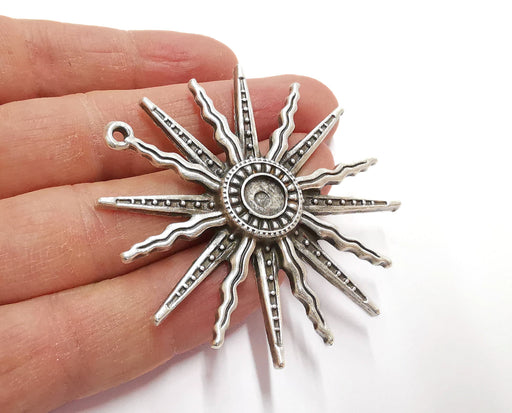 Sun Charms Blank Bezel Resin Bezel Mosaic Mountings Antique Silver Plated Charms (62mm)( 8 mm Bezel Inner Size)  G21164