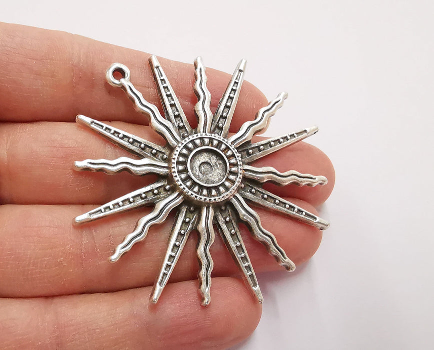 Sun Charms Blank Bezel Resin Bezel Mosaic Mountings Antique Silver Plated Charms (62mm)( 8 mm Bezel Inner Size)  G21164