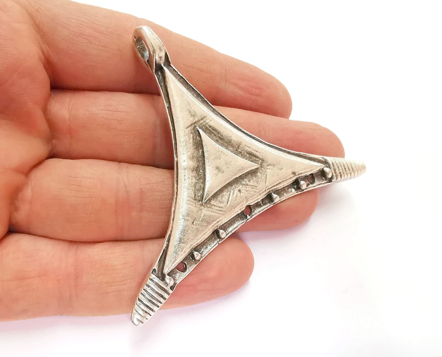 Reserved for Anne 4 Triangle Pendant Connector Antique Silver Plated Pendant (76mm)  G20837