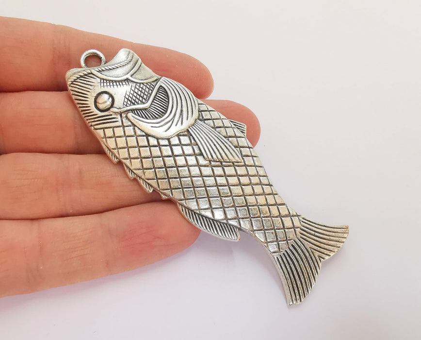 Fish Pendant Antique Silver Plated Pendant (94x34mm)  G20146