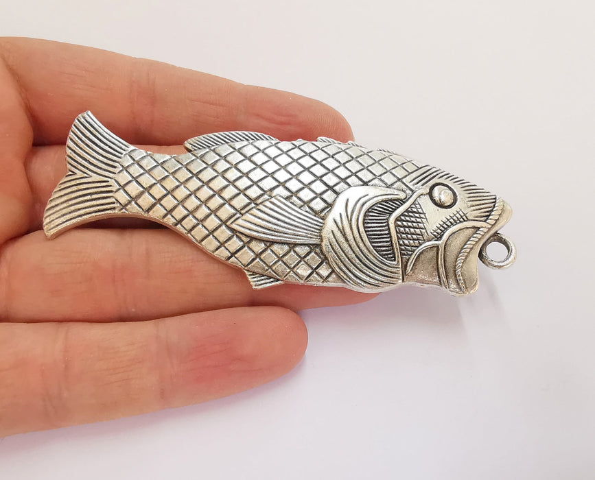 Fish Pendant Antique Silver Plated Pendant (94x34mm)  G20146