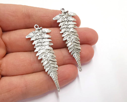 2 Fern Leaf Charms Antique Silver Plated Charms (57x22mm) G21166