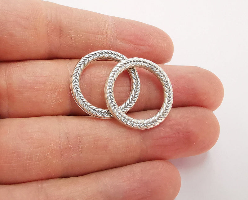 5 Textured Circle Antique Silver Plated Findings (24mm) G21173