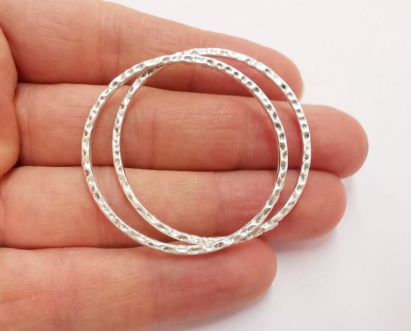 2 Hammered Circle Antique Silver Plated Findings (44mm) G20844