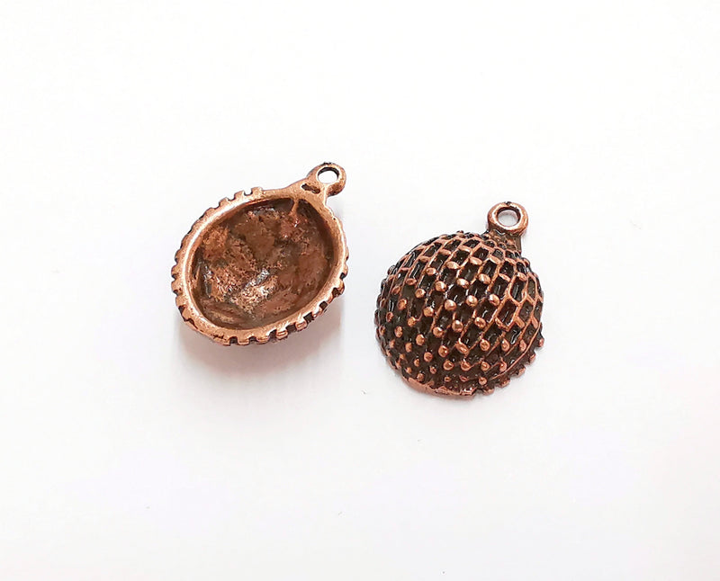 2 Cambered Circle Charms Antique Copper Plated Charms (25x19mm)  G20850