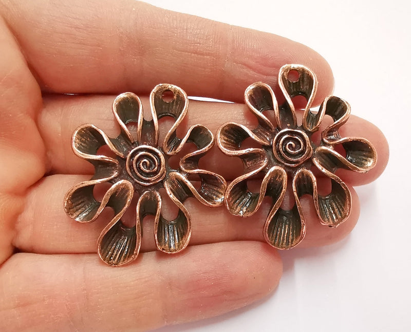 2 Flower Charms Antique Copper Plated Charms (42x36mm) G20857