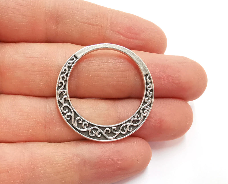 2 Filigree Circle (Double Sided) Findings Antique Silver Plated Circle (35 mm)  G20858